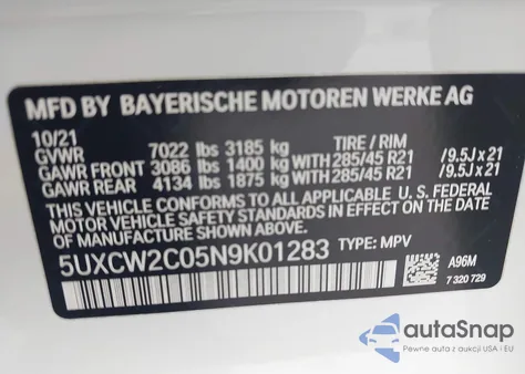 2022 BMW X7 xDrive40I from USA, damaged, VIN 5UXCW2C05N9K01283